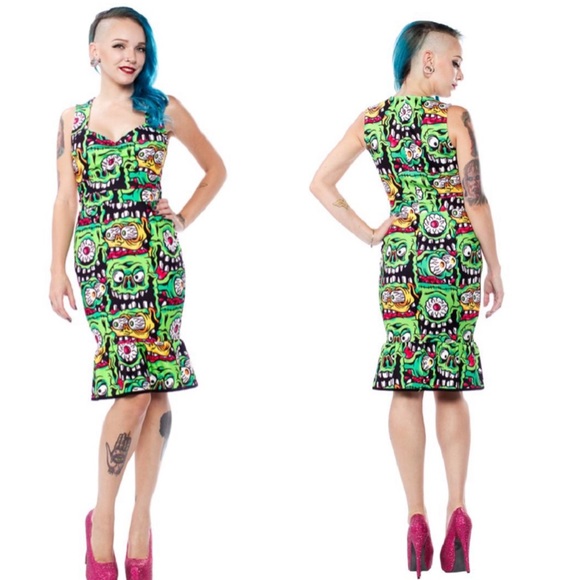 Sourpuss Dresses & Skirts - NWOT Sourpuss Zany Fink Faces Green Monster Dress